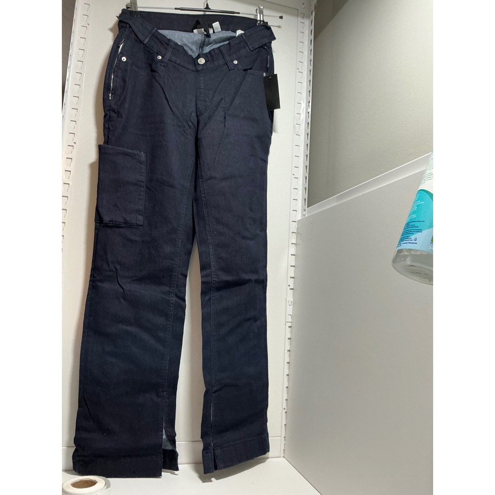 Helmut Lang Women Dark Indigo Utility Cargo Denim Straight Leg Split Hem